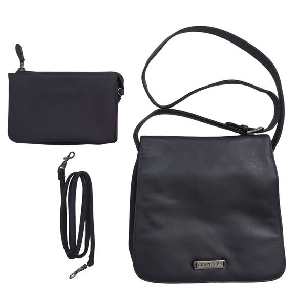 Easentials by Etienne Aigner Black Leather/ Textile Shoulder Crossbody & Wallet - Picture 1 of 10